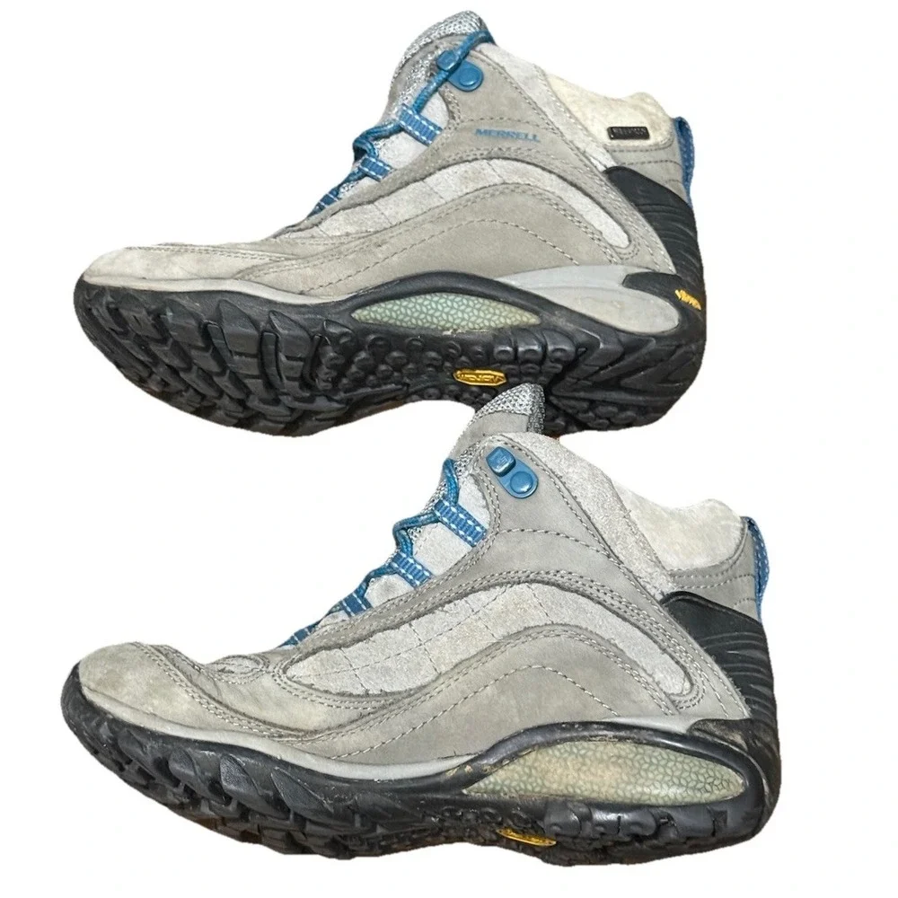 Merrell Waterproof Gray‎ Castle Rock/Blue Hiking Boot Women's 6.5 EUC
